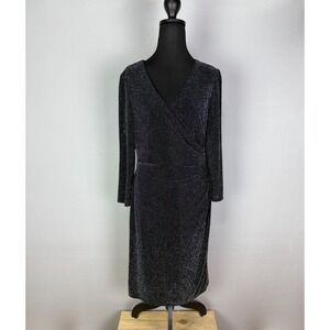 Chaps Black and Metallic Sparkly Midi‎ Sheath Dress Size 8